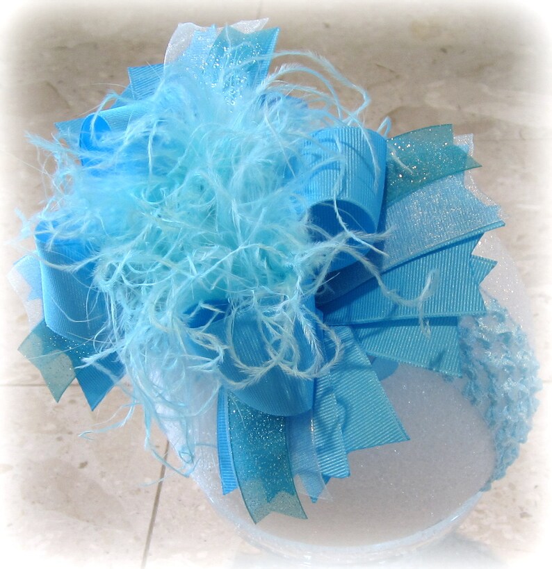 Royal Blue Over the Top Ostrich Feather hairbow OTT hair bows for baby Girls