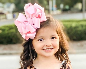 Pink Hair Bows, Pink Ruffle Bow, Girls Pink Headband, Lt Pink Baby Headband, Big Pink Bow, 6 Inch Bow, Birthday Bow, Large Hairbow for Girls