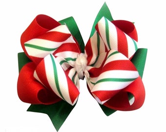 Candycane Bow, Candy Cane Hairbow, Christmas Bows, Holiday Hair Bow, Baby Headbands, christmas Headband, Red Bow, Green Headband, Stacked