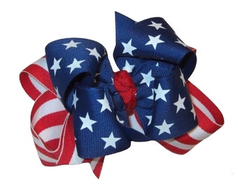 American Flag hairbow, Patriotic Hair Bows, Boutique Bows, American Hairbow, Red White and Blue Bows, 4th of July Hairbow, Blue Stars bow