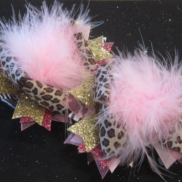 Piggies, Leopard Piggies, Pink Leopard Piggies, Cheetah Pig Tails, Pink Pigtails, Over the Top Piggie Bows, OTT Pig Tails, Birthday Bows