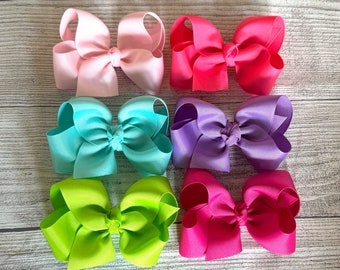 Custom Package of hair Bows, Medium 4 inch or 3" Baby Bows, You pick colors and quantity, Loopy Boutique Classic Bows, Solid Ribbon Clip in