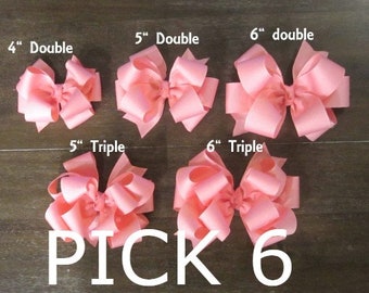 You choose big 6" Hair Bows, Lot set of Bows, Bundle of Bows, Bow Sets, You Pick Colors, Big Hair Bows for girls, Toddler Hair Bows,