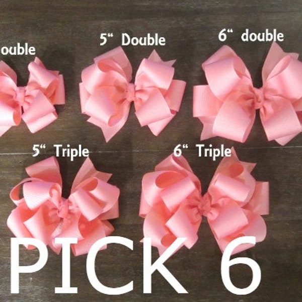 You choose big 6" Hair Bows, Lot set of Bows, Bundle of Bows, Bow Sets, You Pick Colors, Big Hair Bows for girls, Toddler Hair Bows,