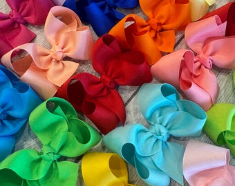 Girls Hair Bows, You Pick Bundle of Bows, 3" 4" or 5" size, Boutique Bows, Grosgrain Ribbon Solid Bows, Bows with Clips or Headbands