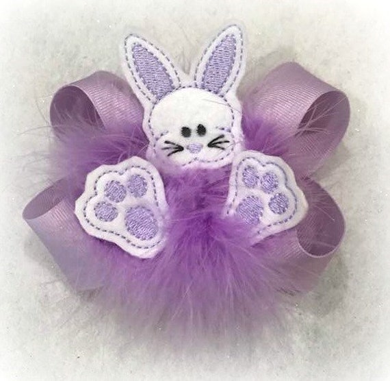 Bunny Foo Foo Bow, Easter Bunny Bow, Easter Hairbows, Baby Easter Bow, Lavender Hair Bow, Spring Bows, Purple Headband, Marabou Feather Bow