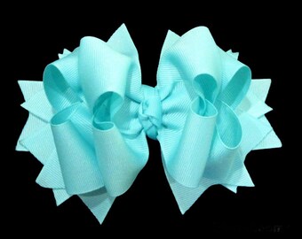 Aqua Boutique Bow, Aqua Hairbow, Stacked Bow, Layered Aqua Bow, Boutique Bows, 5 Inch Bow, Baby Headband, Light Blue Hairbow, Turquoise Bow