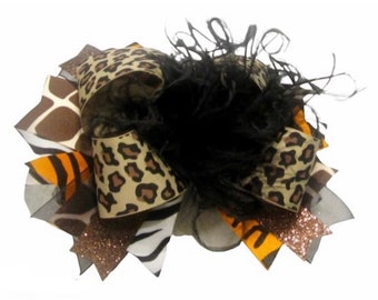 Safari Bow, Animal Print Bow, Safari Hairbow, Zebra Over the Top Bow, Leopard OTT hairbow, Giraffe Bow, Big Animal Print Bow, Tiger Hair Bow