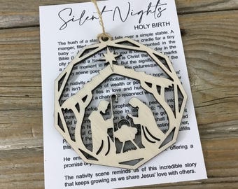 Nativity Story Card Ornament, Silent Night Holy Birth