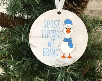 Goose Tidings We Bring You Christmas Ornament – 3.5" Round Hardboard