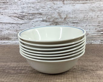 Set of 7 Corelle First Of Spring 6.25" Cereal Bowls Sandstone/Beige w/ Blue Band