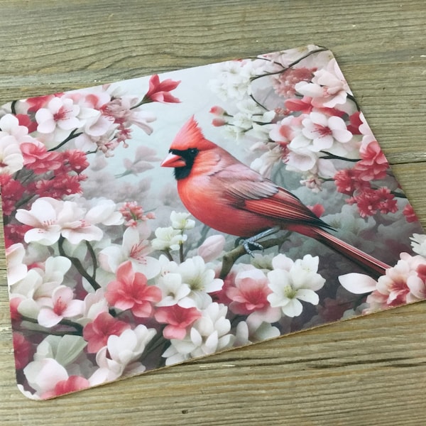 Male Cardinal and Flowers Mouse Pad