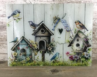 Rustic Birdhouse Glass Cutting Board