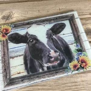 Holstein Cow Glass Cutting Board, Kitchen Decor, Housewarming Gift, Farmhouse Decor