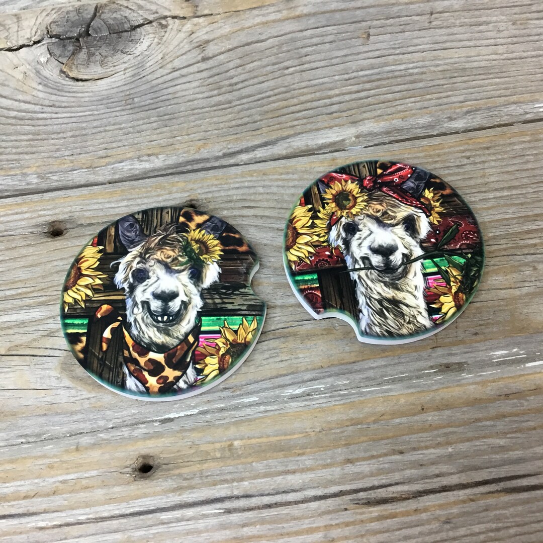 Funny Western Alpaca Car Coasters, Set of 2 Car Coasters - Etsy