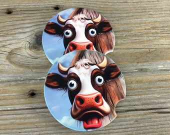 Wide Eyed Cow Funny Car Coasters