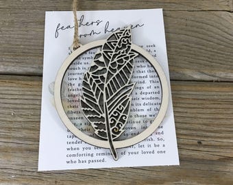 Feathers from Heaven Wood Story Card Ornament