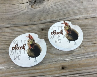 Get the Cluck Outta my Way Chicken Car Coasters, Set of 2 Car Coasters