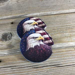 Bald Eagle American Flag  Car Coasters