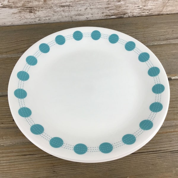 4 Corelle Vitrelle South Beach Turquoise Dinner Plates 10 1/4" Aqua Dots