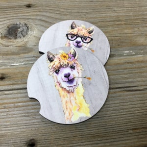 Watercolor Alpaca Car Coasters, Set of 2 Car Coasters - Etsy