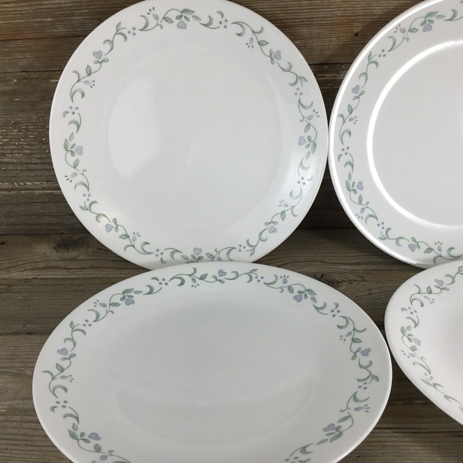 4 Corelle Country Cottage Dinner Plates Blue Hearts Green Etsy