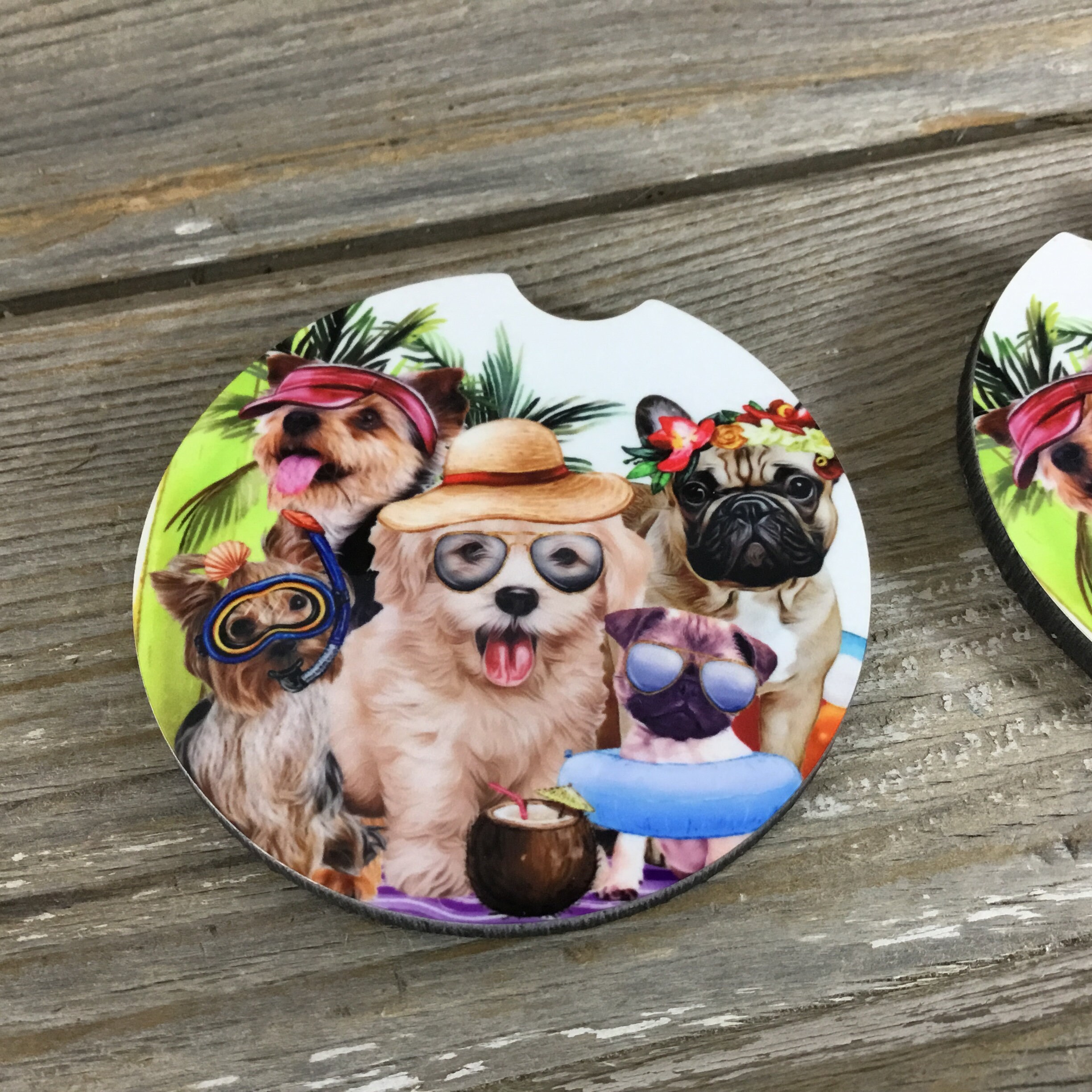Dog Car Coasters Set of 2 Car Coasters Dog Days of Summer Etsy