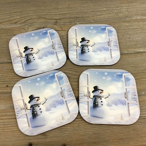 Winter Wonderland Snowman Set of 4 Wooden Coasters