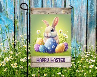 Bunny & Eggs Happy Easter Garden Flag