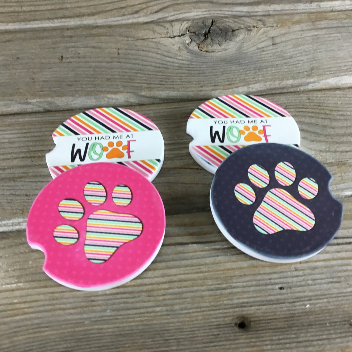 Dog Paw Print Woof Car Coasters Set of 2 Car Coasters Etsy UK