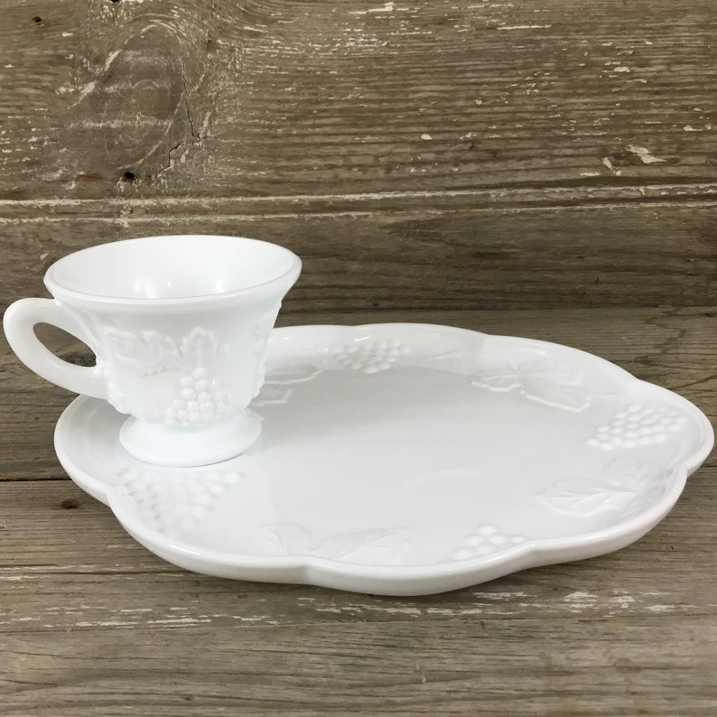 colony harvest milk glass snack set