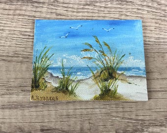 Miniature Beach Landscape Oil Painting Original Signed By Ann Rydberg Coastal