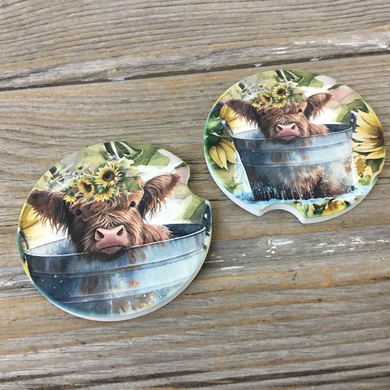 Highland Calf Babies in Buckets Car Coasters, Set of 2 Car Coasters - Etsy