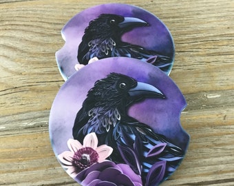 Raven Purple Floral Car Coasters