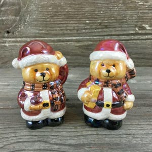 Vintage Teddy Bear Santa Salt and Pepper Shakers