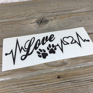 Dog Paw Love EKG Heartbeat Decal