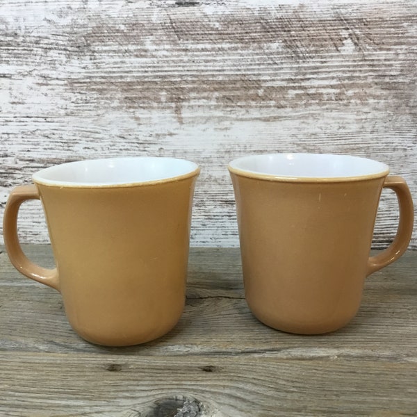 Corelle by Corning Almond Brown Tan Coffee Mugs Tea Cups - Set of 2