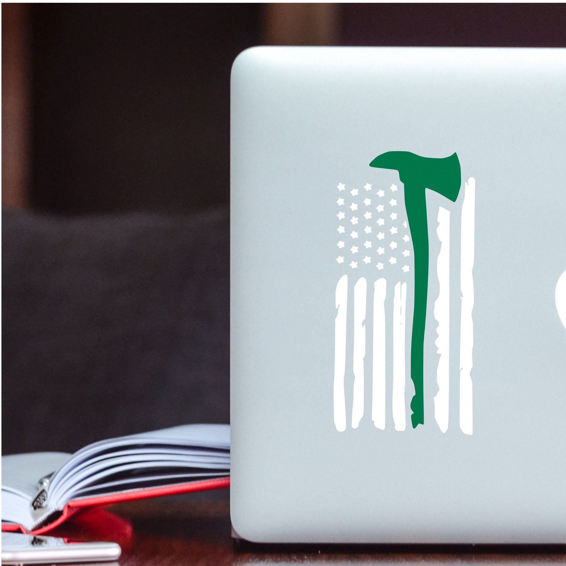 Forest Service Wildland Firefighter Axe Decal, Tattered Flag Car Decal, Green Fire Axe, Firefighter Window Decal, Flag Sticker Wildland Fire