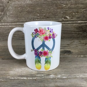 Peace Sign Boho Floral Coffee Mug