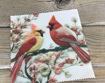 Cardinals and Blooms Microfiber Lens Cleaning Cloth 6" x 6"