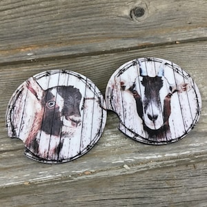 Rustic Goat Car Coasters, Set of 2 Car Coasters, Goat Car Decor