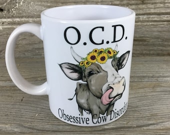 O.C.D. Obsessive Cow Disorder Coffee Mug, Sunflower Cow