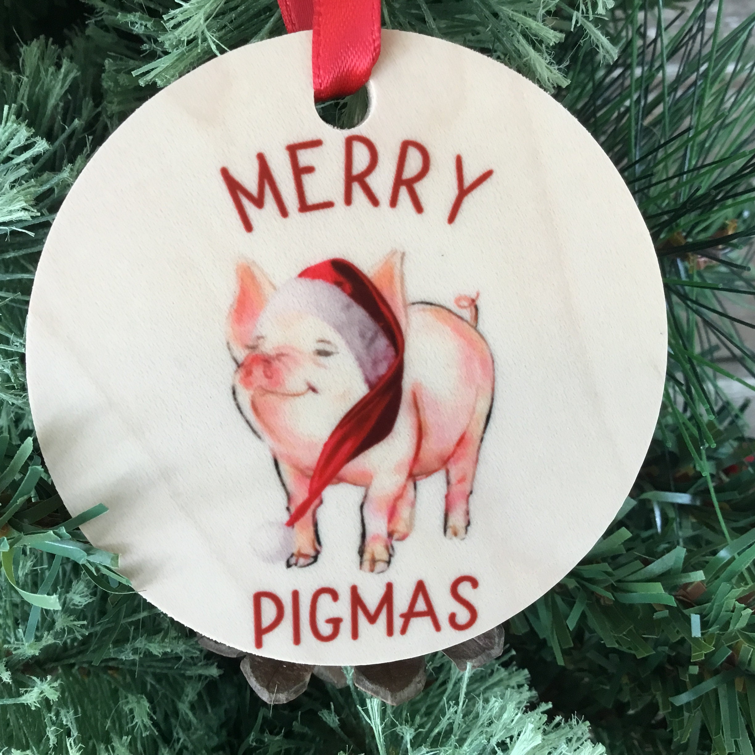 Pig Christmas Ornament Merry Pigmas Wood Christmas Ornament Etsy