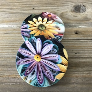 Pastel Paper Wildflowers Car Coasters Set of 2