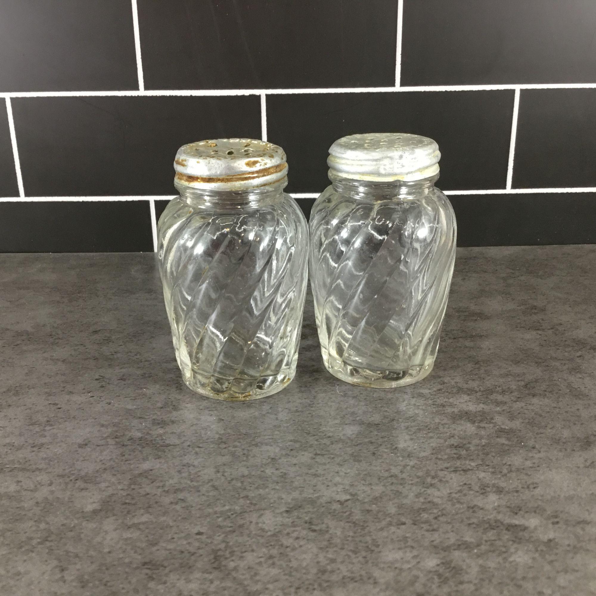 Vintage Anchor Hocking Swirl Salt & Pepper Shakers, Clear Glass 