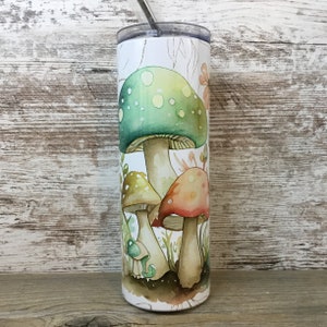 Cottage Core Pastel Mushrooms 20 oz Skinny Tumbler with Lid and Straw