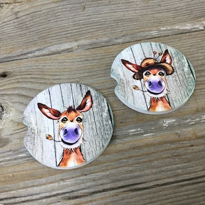 Watercolor Donkey Car Coasters, Set of 2 Car Coasters