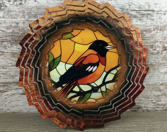 Baltimore Oriole Stained Glass Wind Spinner 10"