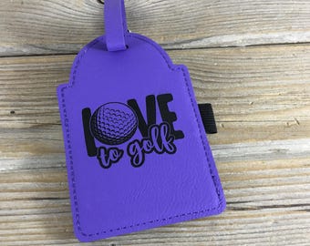 Love to Golf Leatherette Golf Bag Tag Tee Holder