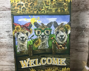 Welcome Funny Alpaca Trio Garden Flag